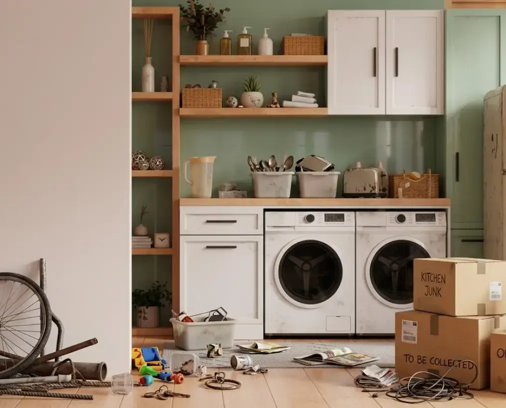 Clean modern kitchen appliances ready for hauling and recycling.
